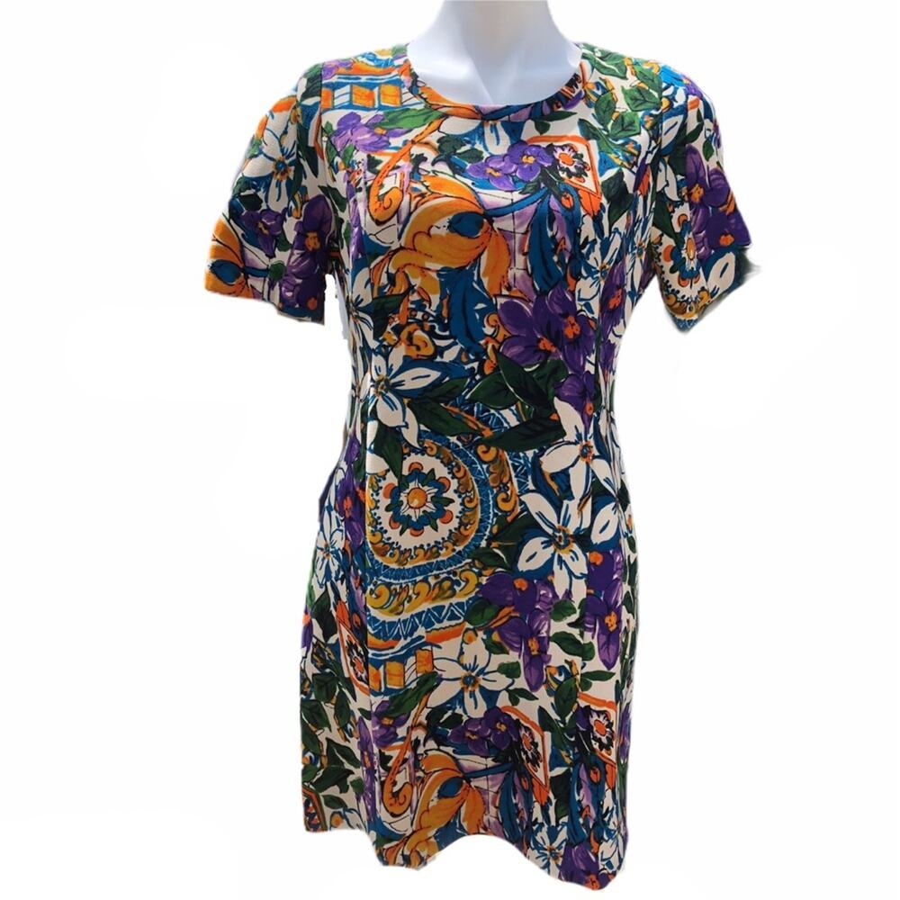 I. Madeline  multi color floral lined sheath dress medium